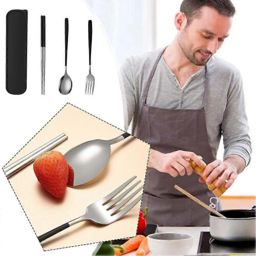 Set of 3 Portable Tableware Cutlery Dinnerware Travel Fork Spoon with Box 2
