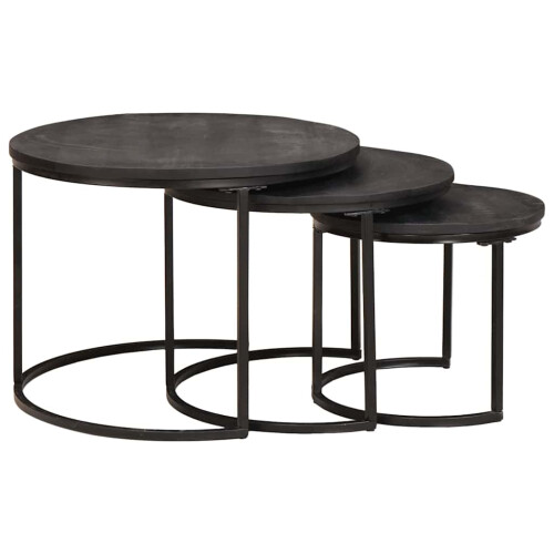 VidaXL vidaXL Nesting Coffee Tables 3 pcs Black Solid Mango Wood and Steel 2