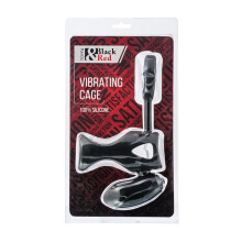 Sort & Rød, Penisring med vibration, klitorisstimulation, silikone, sort 14,5 cm
