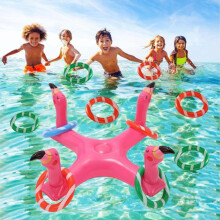 (blue, 56.5cm*36.8cm) PVC Inflatable Cross Ring Toss Game Floating Water Mat Flamingo Pool Party Toy Water Game