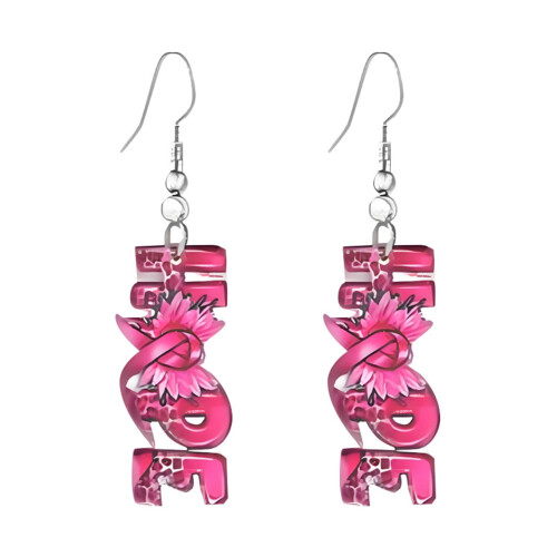 Pink Ribbon Dangle Earrings 1 Pair 2