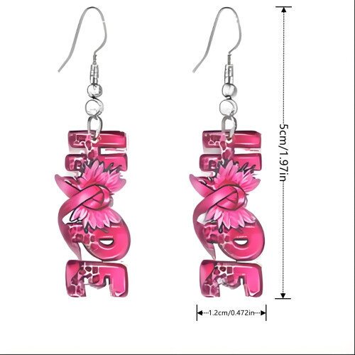 Pink Ribbon Dangle Earrings 1 Pair 1