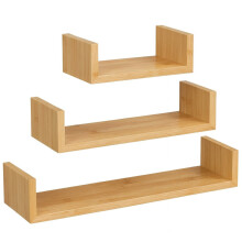 Sæt med 3 bambushylder til væggen i stuen BEGRYF 60x15x10
