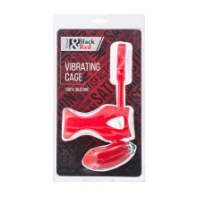 Sort & Rød, Penisring med vibration, klitorisstimulation, silikone, rød 14,5 cm