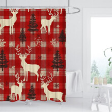 Christmas Shower Curtain with Tree Ornaments, Waterproof Polyester, 59x71 Inch, Weighted with Hooks, Compatible with Standard Rods