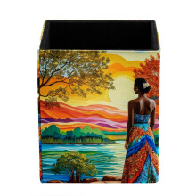 Small Pen & Pencil Holder for Desk Organization,Beautiful African Woman Desktop Stationery Storage for Office Supplies and Makeup Brush Organizer