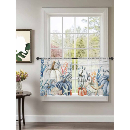 Sheer Curtains White Coastal Starfish Shell Coral Light 1