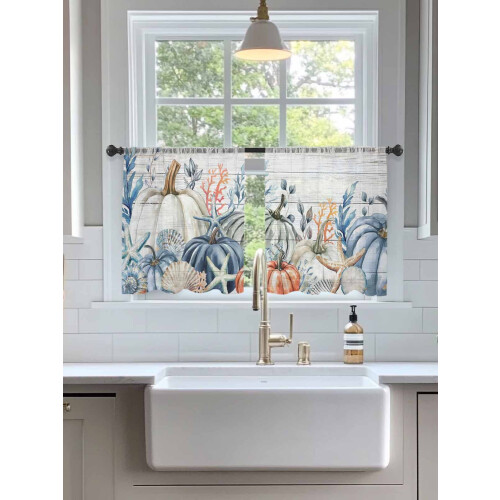 Sheer Curtains White Coastal Starfish Shell Coral Light 2