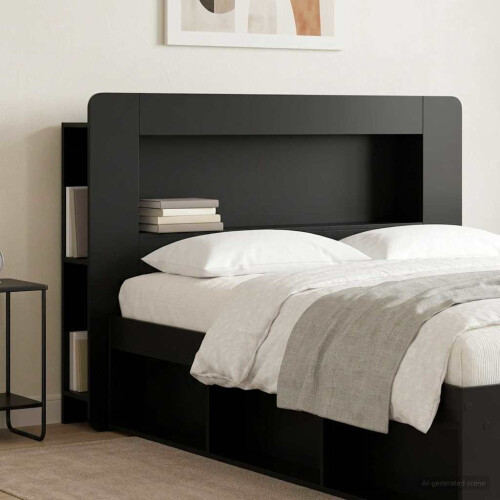 VidaXL vidaXL Headboard Cabinet with Storage Black Engineered Wood 1