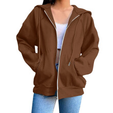 Women's Zip-Up Hoodie, Solid Color Casual Sweatshirt for Autumn/Winter – Compatible with Coffee Lifestyle