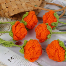6 Pcs Crochet Roses Handmade Knitted Roses Bouquet, DIY Valentine's Day Gift for Her Mother's Day Wedding Home Decor