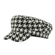 Houndstooth Hat for Women Spring and Autumn New Duckbill Cap Retro Flat Top Cap Student Military Cap
