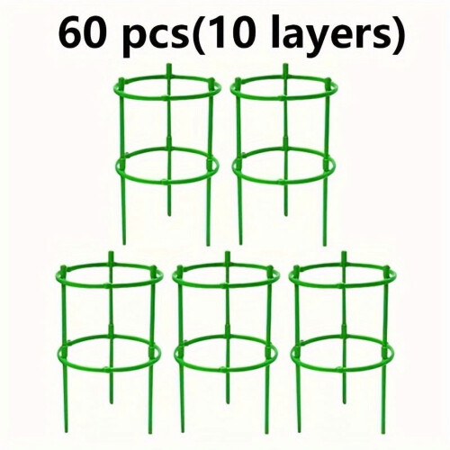 60pcs Stackable Garden Support Rings - Durable Plastic, 10-Layer Flower & Climbing Stakes for Lawn Care 2