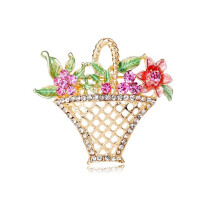 Dekorativ broche krystalkurv med blomster BZ137