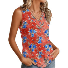 Women's Sleeveless Tops, Loose Fit, V-Neck, Summer,-Green S