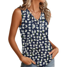 Women's Sleeveless Tops, Loose Fit, V-Neck, Summer,-White XXL