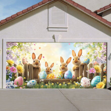 7.9*6.9 FT Happy Easter Garage Door Banner Decorations Colorful Easter Rabbit Egg Spring Cover Background Party Decorations and Supplies