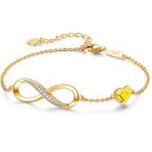 Guld Infinity Armbånd med Kubiske Zirkoner Julegave Navnedag - Solsikke - Sølv 925