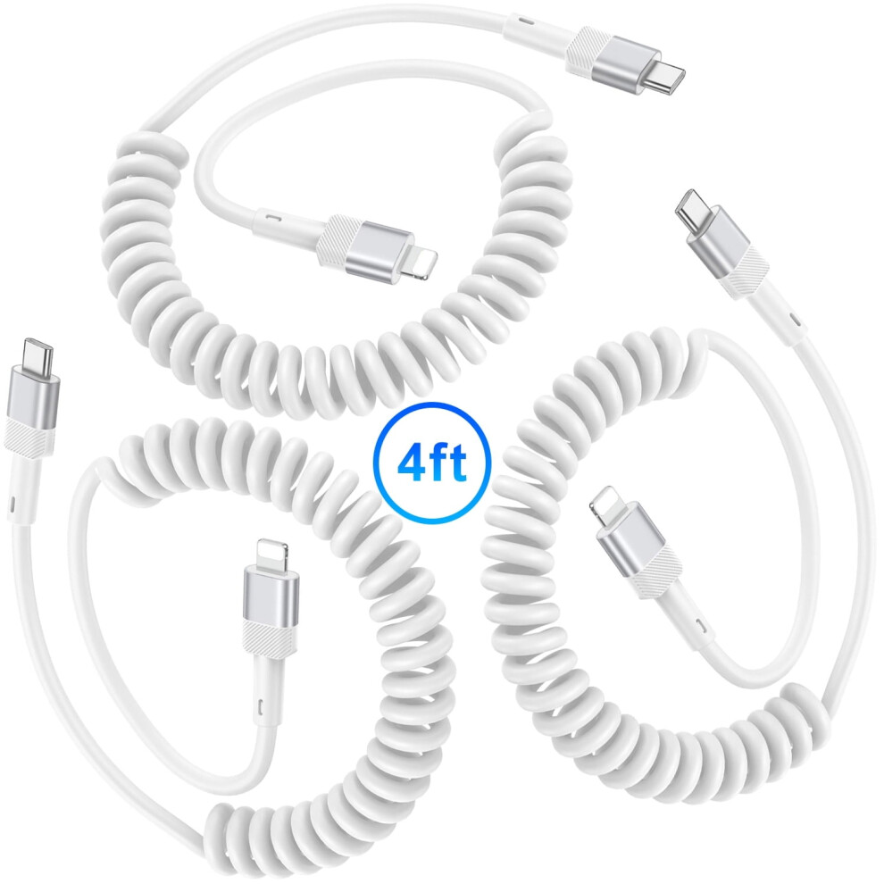 3-Pack Coiled Usb-C Cable 4Ft, 3A Fast Charging, Compatible With Iphone 14/13, White 9450273124629
