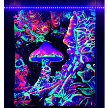 Glow-in-the-Dark Blacklight Mushroom Tapestry, UV Reactive Wall Hanging for Bedroom, Dorm & Living Room Decor (50"x60")