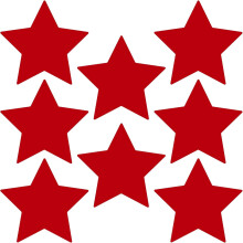 Durable Gloss Finish Red 6.5 Inch Star Decal Stickers, for Floors, Ceilings, Walls, Laptops, and Smooth Surfaces, (Pack of 8 Stars)