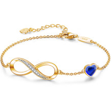 Guld Infinity Armbånd med Kubiske Zirkoner Fødselsdagsgave - Majestic Blue - Sølv 925