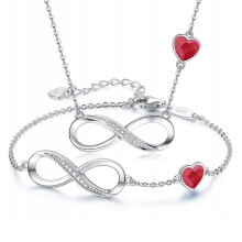 Sølvsæt armbånd halskæde kvinders uendelig gave til Valentinsdag - Kongerød - Sølv 925