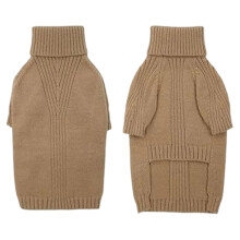 Thermal Knit Dog Turtleneck Sweater with Leash Hole, Stretchy Cold-Weather Outfit for Large & Small Dogs – Khaki XXL, Compatible with All Standard
