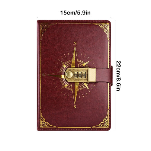 Compass Pattern Password Lock Notebook Diary Journal Student Stationery Office Notebook with Combination Lock 2