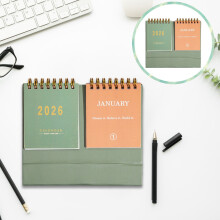 Mini Desk Calendar 2026 (Jan–Dec), Standing Flip, Thick Paper, Twin-Wire Binding, 6.6" x 4.7", Green
