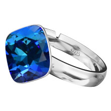 Sølv Rhombus Ring med Branded Crystal - Bermuda Blue - 925 Sølv - Justerbar Damering