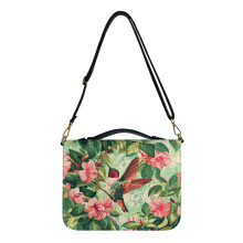 Hummingbird Hibiscus Leaf Print Bible Cover for Women – PU Leather, Shoulder Strap, Portable & Multifunctional Christian Tote Bag, M