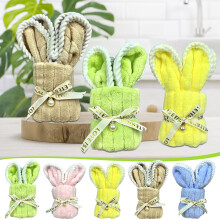Easter Bunny Fleece Towel – Soft, Absorbent, Reusable Holiday Towel, 20x10in, Coffee – Compatible with Easter Shower & Home Party