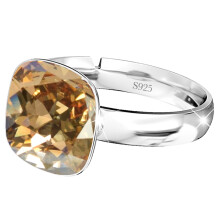 Sølv firkantet ring med mærket krystal - Golden Shadow - 925 sølv - Justerbar sølvring til kvinder