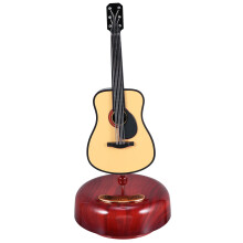 Pretyzoom Brown Guitar Rotating Music Box Decorative Desktop Ornament for Home Decor
