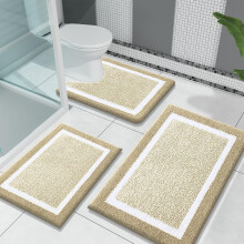 3-Piece Bathroom Rug Set: Soft Absorbent Microfiber, U-Shaped Toilet Rug, Non-Slip, Grey