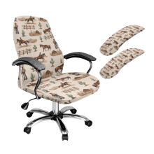 Horse Cactus Cowboy Print Office Chair Cover Set, Breathable Decorative Computer Chair Cover with Armrest Covers, Desk Chairs Slipcover, Easy Install