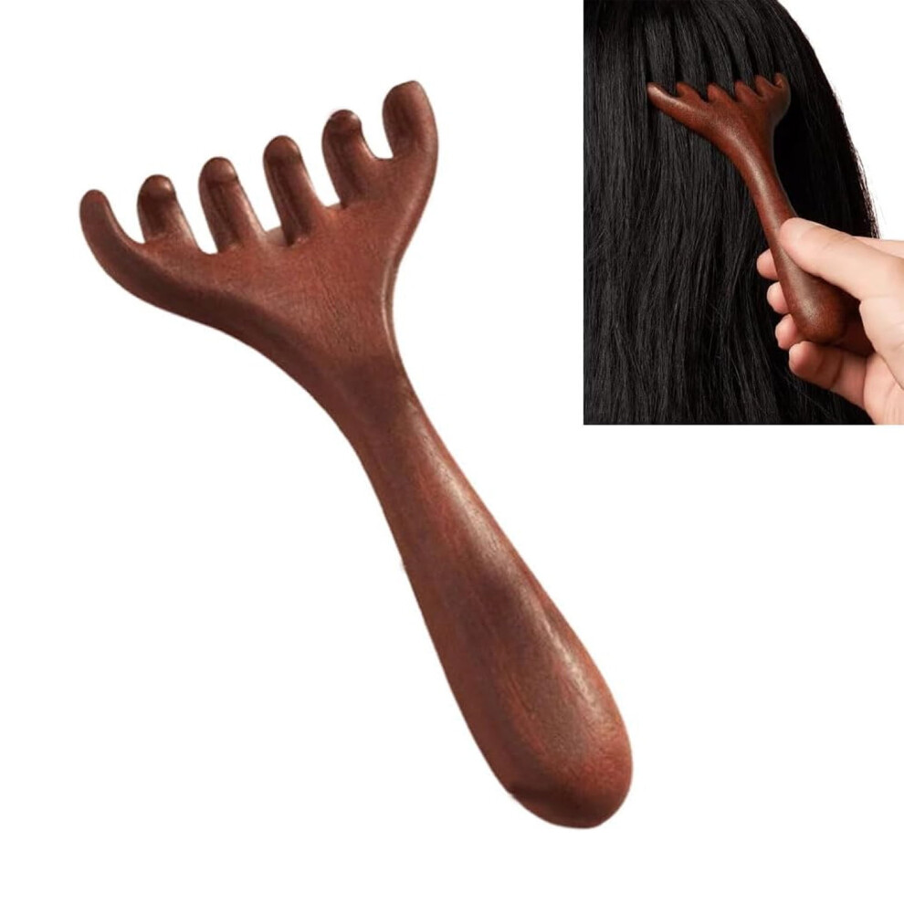 Six-Claw Meridian Massage Comb, Anti-Static Wooden Scalp Massager with Gua Sha Tool â Compatible with All Hair Types
