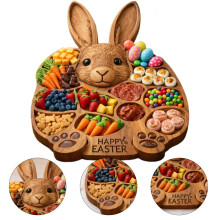 Easter Bunny Wooden Charcuterie Tray | Festive Serving Platter for Appetizers, Snacks, Desserts | Compatible with Indoor/Outdoor Use
