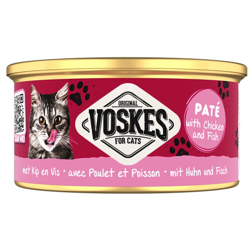 Voskes Paté vådfoder med kylling og fisk - paté med kylling og fisk kattefoder 85g