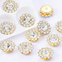 50 Gold Bling Crystal Rhinestone Pearl Flatback Buttons 9mm 11mm Wedding Crafts-Clear +Gold in 11mm