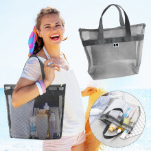 Mesh Beach Bag – Lightweight, Foldable, Large-Capacity Polyester Tote for Towels, Toys, Phone – Compatible with Beach, Pool, Picnic
