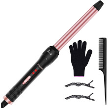 Ceramic Hair Curling Wand for All Hair Types,1"Long Barrel Curling Iron with Glove & 2 Clips,2 Heat Settings