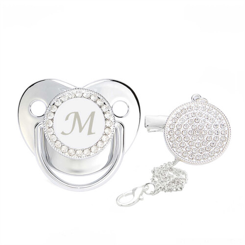Baby Pacifier with Rhinestone Clip Personalized Initial