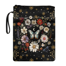 Butterfly Flowers Polyester Book Cover with Zipper, 11.42"x8.66", Bible Carrier Tote Bag, Compatible with Standard Bibles