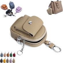 Genuine Leather Mini Backpack Keychain (4.3”x3.1”), Coin Purse & Makeup Bag for Women, w/ Carabiner Clip, Compact Travel Organizer for Cards &