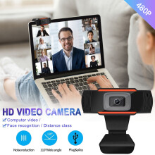 480P Webcam with Mic, Manual Focus, 180 Tilt & 360 Rotation, USB 2.0, Compatible with Laptops, Desktops, Android TV