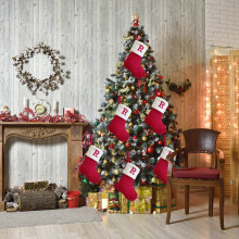 Knitted Wool Christmas Stocking Gift Bag with Embroidered Letters, Kids Candy & Treat Sack, Festive Holiday Hanging Sack – Compatible with Standard
