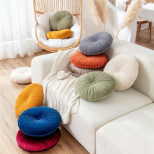 Round Throw Pillows 16 inch Pumpkin Pleated Pillow Decorative Round Floor Pillows Cushion for Living Room Sofa Bed (Beige)