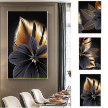 Canvas Wall Art for Living Room Black and Gold Leaves Painting Modern Abstract Artwork 11.8 x 15.7 inch Set of 3 for Family Wall Decoration